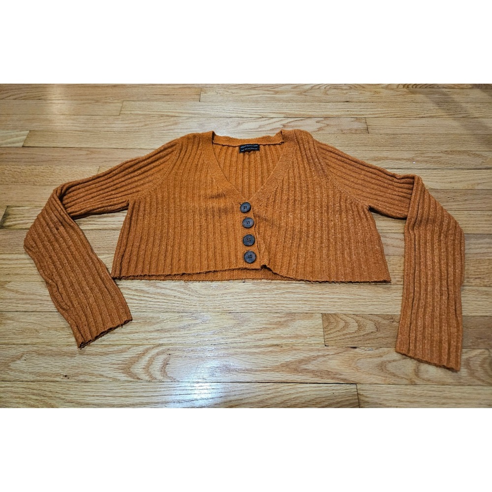 Urban Outfitters Burnt Orange Cropped Ribbed Button Cardigan Size Medium